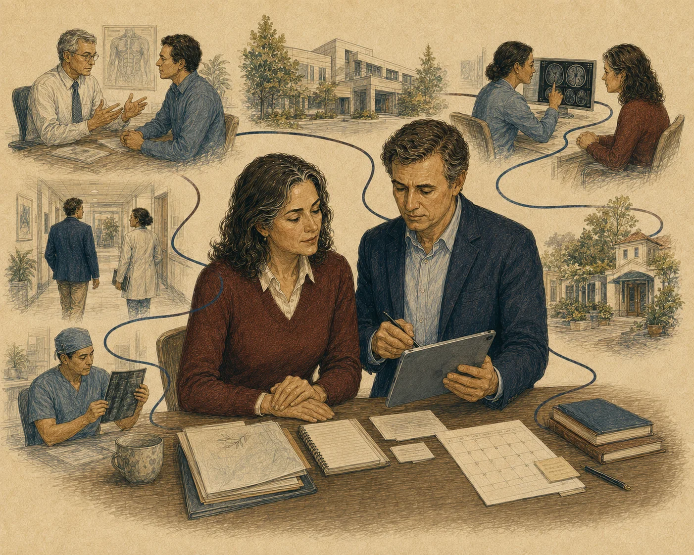 A medical coordinator connects medical information, specialists and clinics into one coherent pathway.